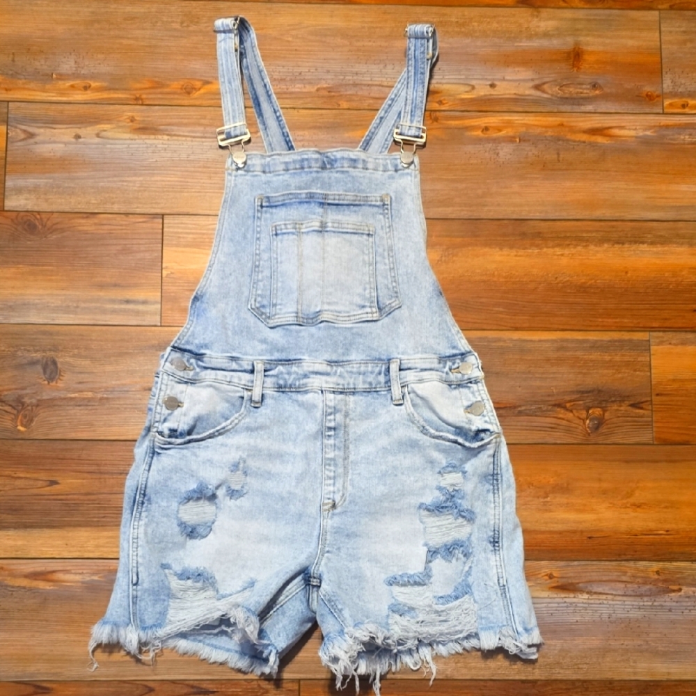 Risen Distressed Denim Shortalls XL